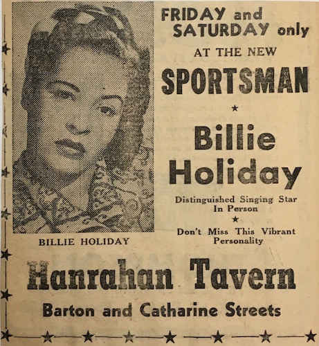 Billie Holiday at Hanrahan Tavern, Hamilton, 1951