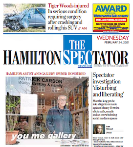 Spectator front page for Wednesday, February 24, 2021 with photo of Bryce Kanbara of You Me Gallery